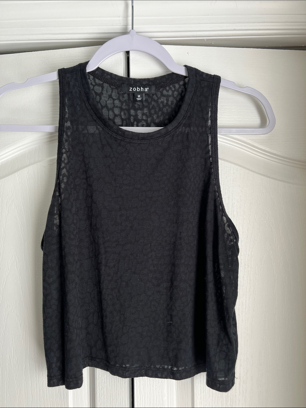 Zobha Black Sheer Animal-Texture Crop Top Tank